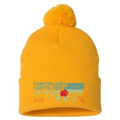 Vintage Utah National Parks Moab Utah Mighty Five Souvenir Pom Pom 12in Knit Beanie