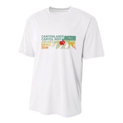 Vintage Utah National Parks Moab Utah Mighty Five Souvenir Youth Performance Sprint T-Shirt