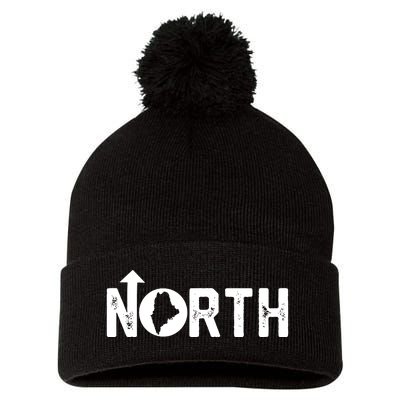 Vintage Up North Maine State Map Pom Pom 12in Knit Beanie