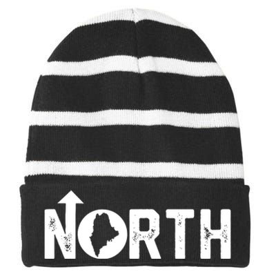 Vintage Up North Maine State Map Striped Beanie with Solid Band