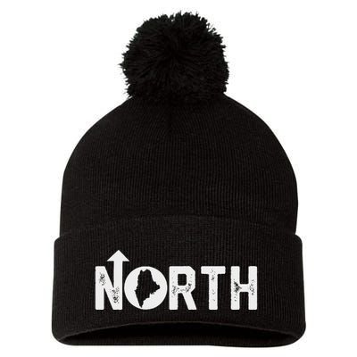Vintage Up North Maine State Map Pom Pom 12in Knit Beanie