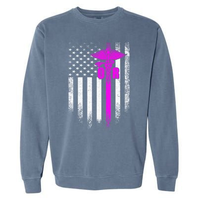 Vintage Usa Or Operating Room Nurse American Flag Patriotic Great Gift Garment-Dyed Sweatshirt