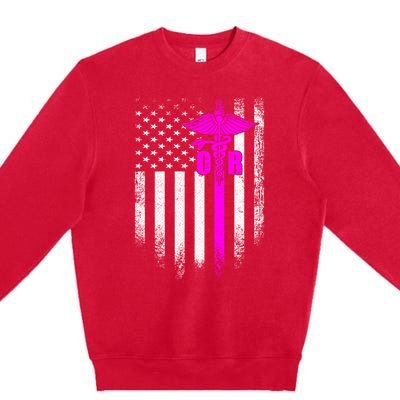 Vintage Usa Or Operating Room Nurse American Flag Patriotic Great Gift Premium Crewneck Sweatshirt