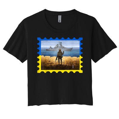 Vintage Ukraine Postal Card War Women's Crop Top Tee