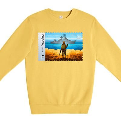 Vintage Ukraine Postage Stamp Flag Pride Mother's Day Premium Crewneck Sweatshirt