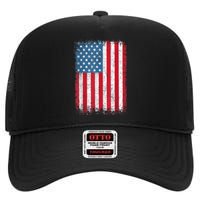 Vintage Usa Patriotic American Flag For Us High Crown Mesh Back Trucker Hat