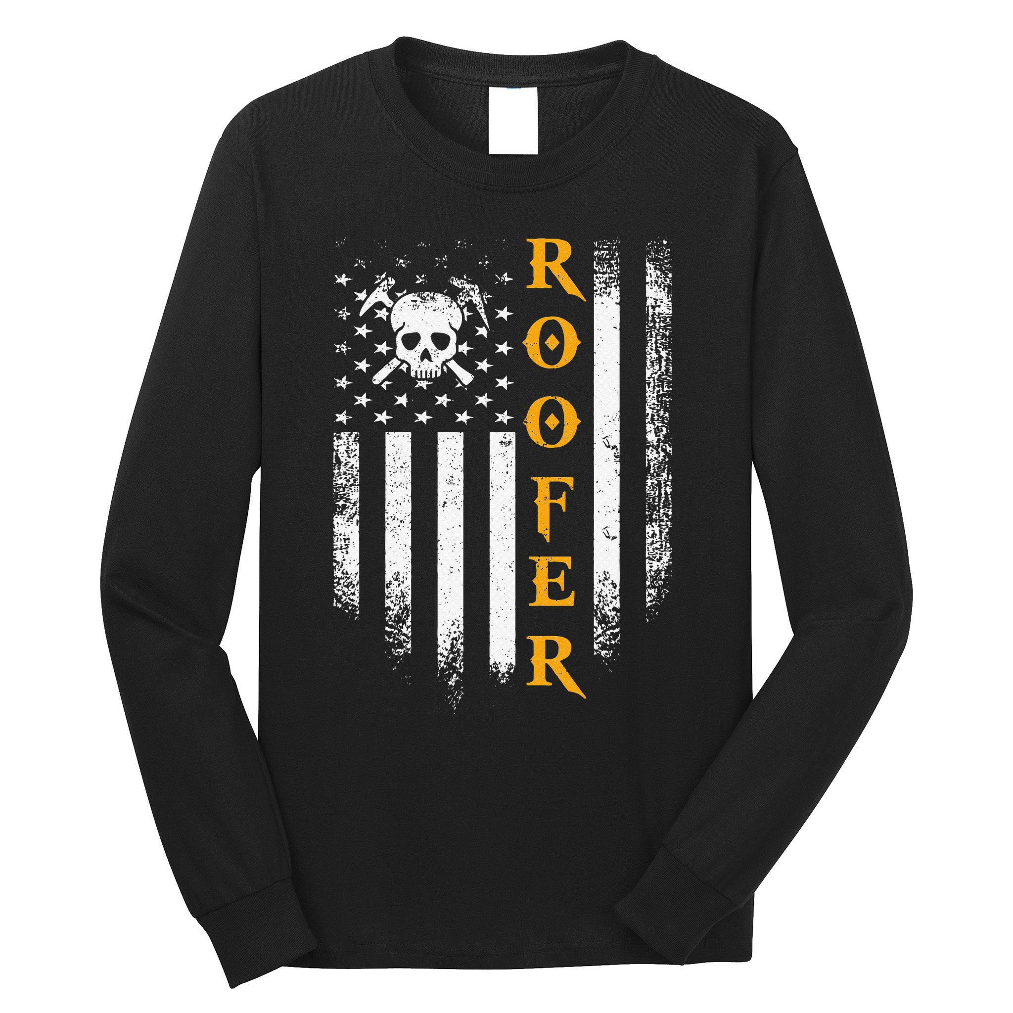 Vintage USA Roofer American Flag Patriotic Funny Cool Gift Long Sleeve Shirt
