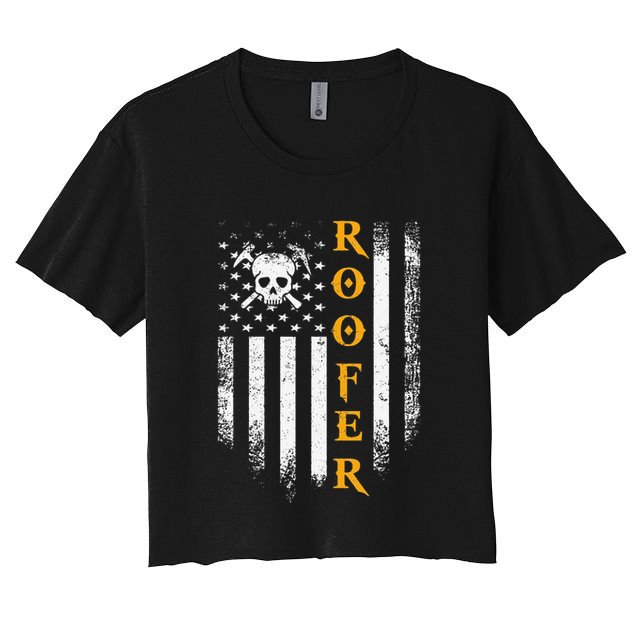 Vintage USA Roofer American Flag Patriotic Funny Cool Gift Crop Top