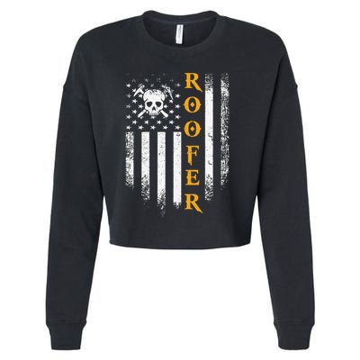 Vintage USA Roofer American Flag Patriotic Funny Cool Gift Cropped Pullover Crew