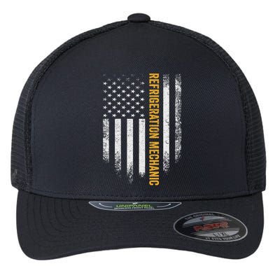 Vintage Usa Refrigeration Mechanic Distressed American Flag Flexfit Unipanel Trucker Cap