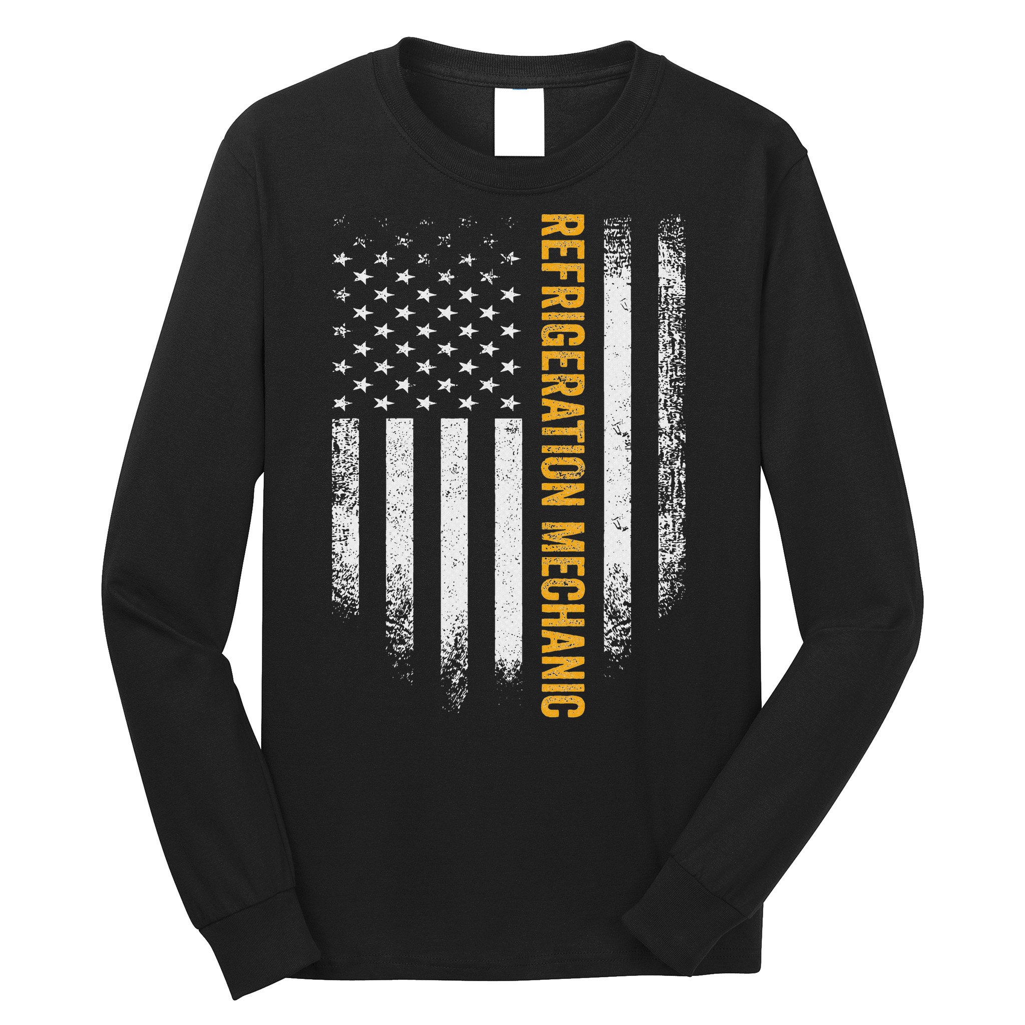 Vintage Usa Refrigeration Mechanic Distressed American Flag Long Sleeve Shirt