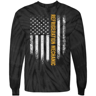 Vintage Usa Refrigeration Mechanic Distressed American Flag Tie-Dye Long Sleeve Shirt