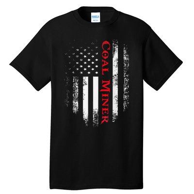 Vintage Usa Red White Coal Miner American Flag Gift Tall T-Shirt