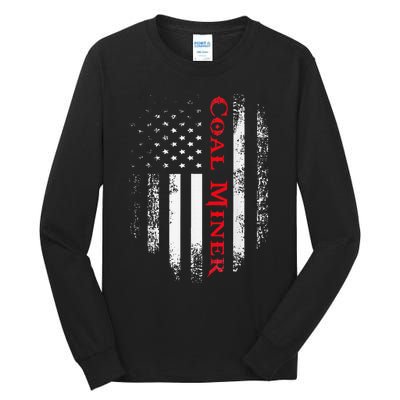 Vintage Usa Red White Coal Miner American Flag Gift Tall Long Sleeve T-Shirt