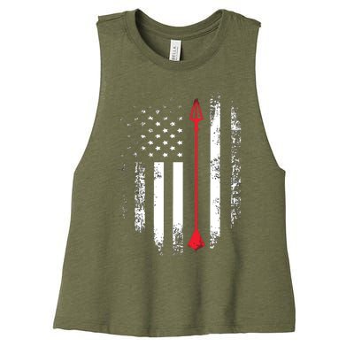 Vintage USA Red White Archery Arrow American Flag Women's Racerback Cropped Tank