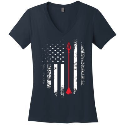 Vintage USA Red White Archery Arrow American Flag Women's V-Neck T-Shirt