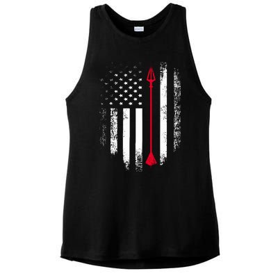 Vintage Usa Red White Archery Arrow American Flag Ladies PosiCharge Tri-Blend Wicking Tank