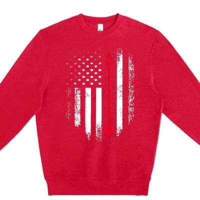 Vintage Usa Red White Archery Arrow American Flag Premium Crewneck Sweatshirt