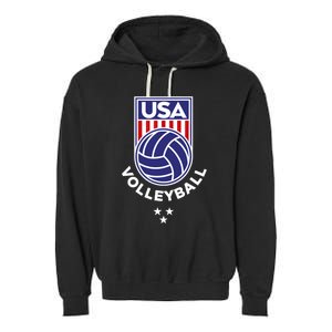 Volleyball USA Support The Team Shirt USA Flag Beach TShirt Garment-Dyed Fleece Hoodie