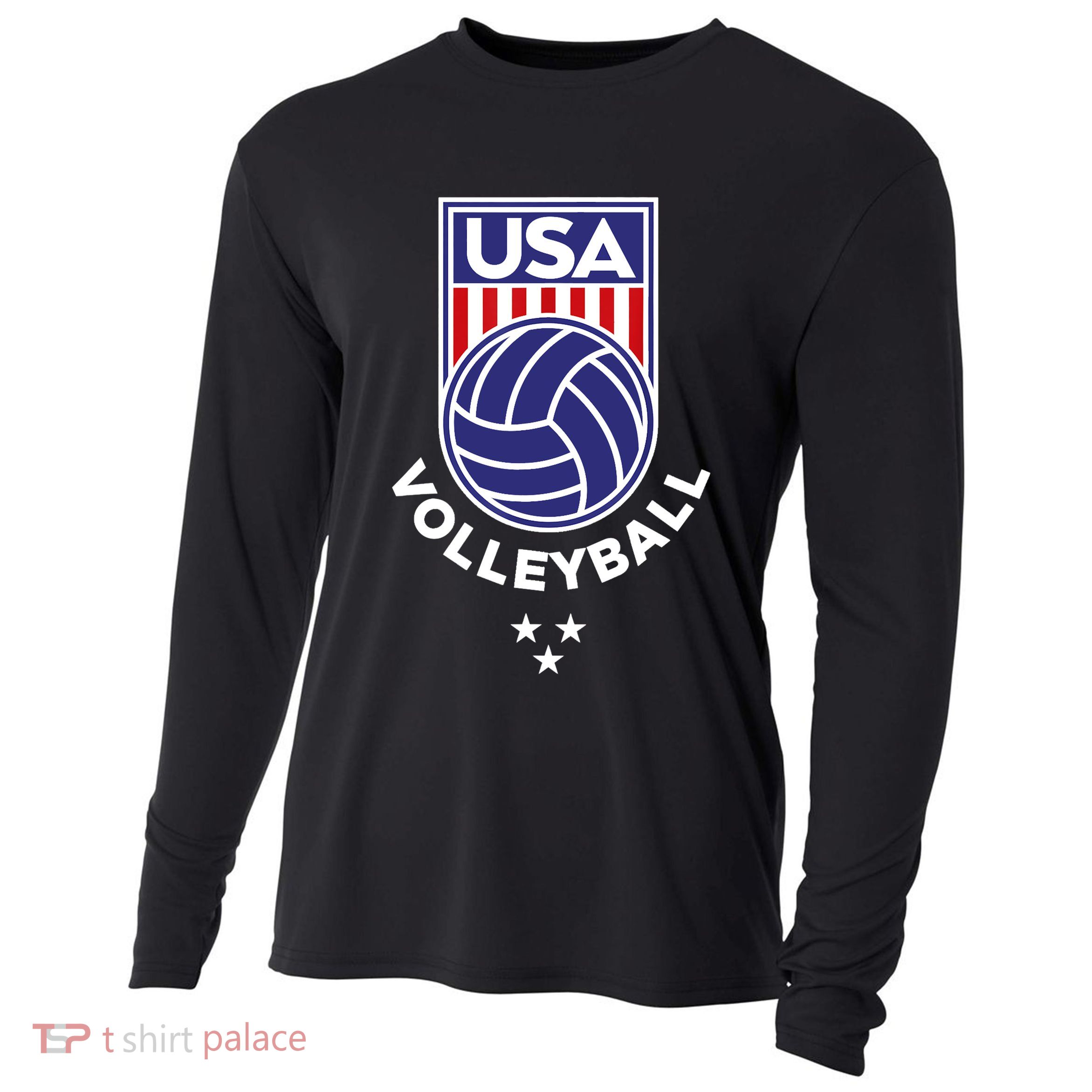 Volleyball USA Support The Team Shirt USA Flag Beach TShirt Cooling Performance Long Sleeve Crew
