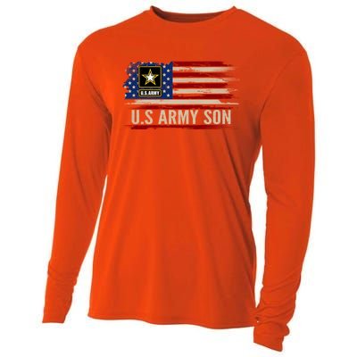 Vintage U S Army Son With American Flag Veteran Gift Cooling Performance Long Sleeve Crew