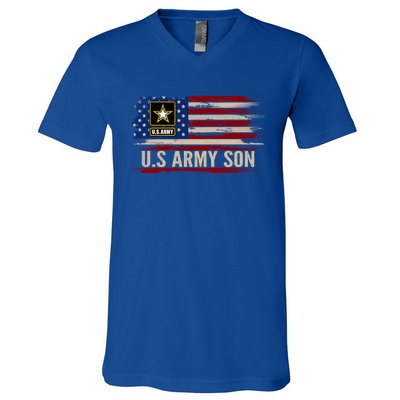 Vintage U S Army Son With American Flag Veteran Gift V-Neck T-Shirt