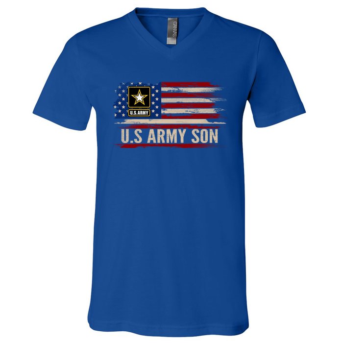 Vintage U S Army Son With American Flag Veteran Gift V-Neck T-Shirt