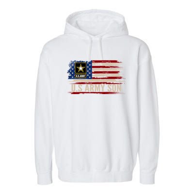 Vintage U S Army Son With American Flag Veteran Gift Garment-Dyed Fleece Hoodie