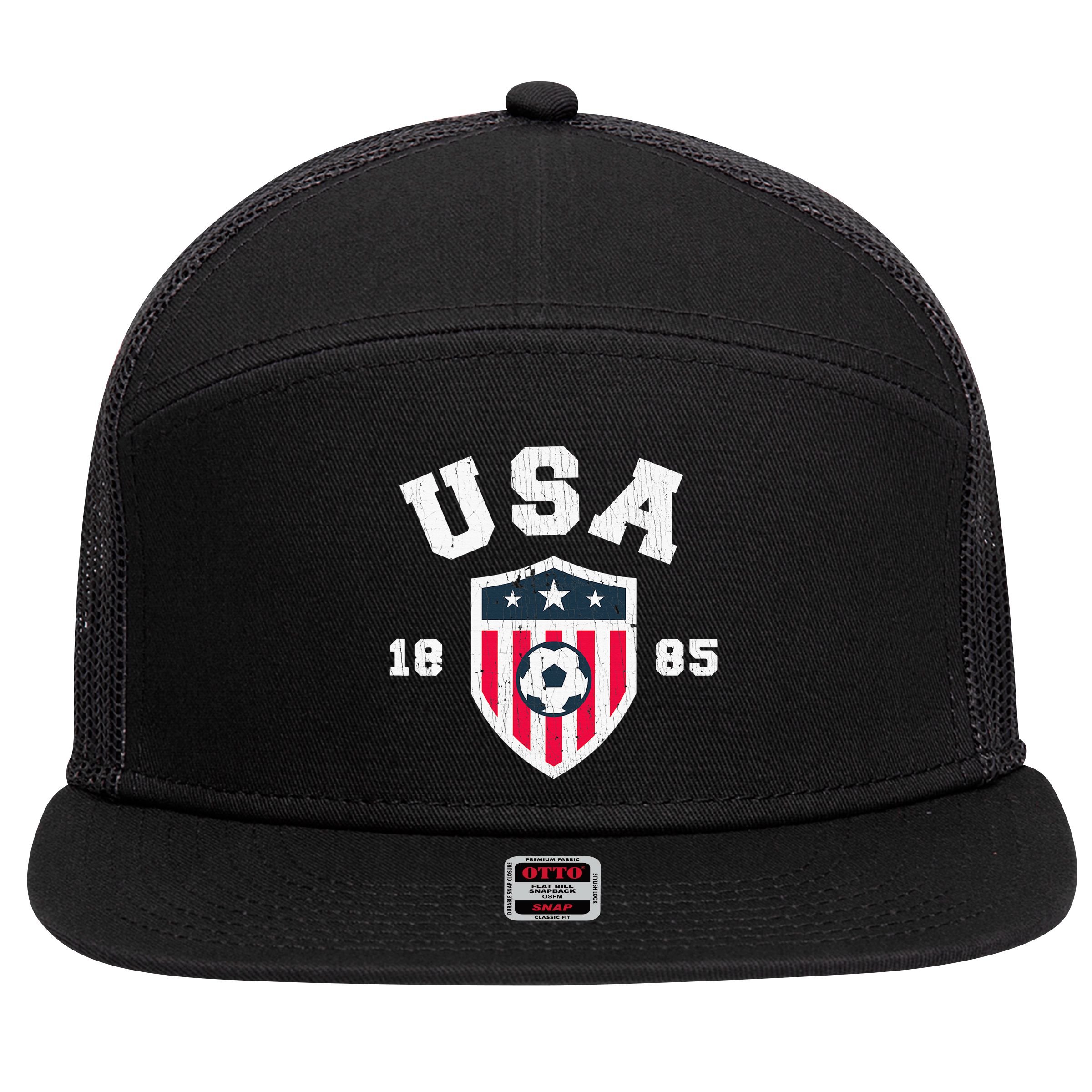 Vintage USA Soccer 1885 American Flag Football 7 Panel Mesh Trucker Snapback Hat
