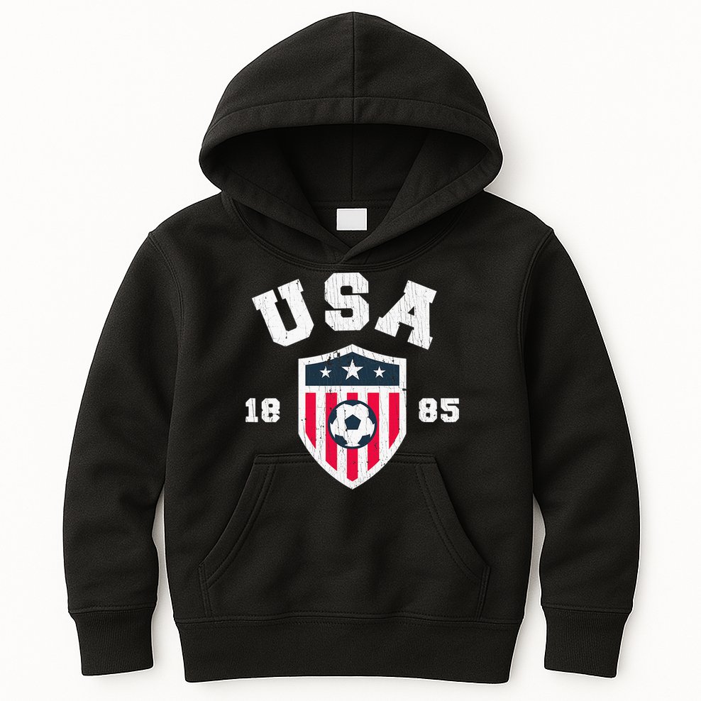 Vintage USA Soccer 1885 American Flag Football Kids Hoodie