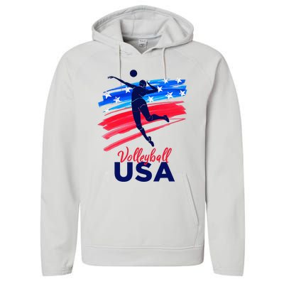 Volleyball Usa Support Performance Fleece Hoodie