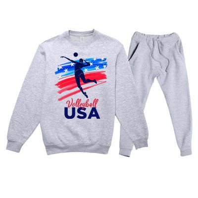 Volleyball Usa Support Premium Crewneck Sweatsuit Set