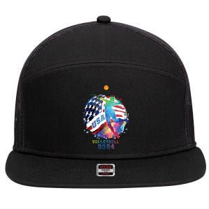 Volleyball Usa Support The United States American 2024 7 Panel Mesh Trucker Snapback Hat