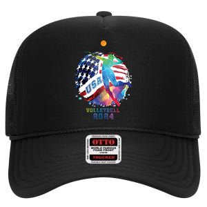 Volleyball Usa Support The United States American 2024 High Crown Mesh Back Trucker Hat