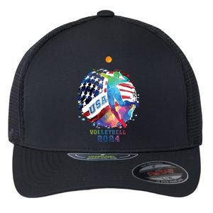 Volleyball Usa Support The United States American 2024 Flexfit Unipanel Trucker Cap