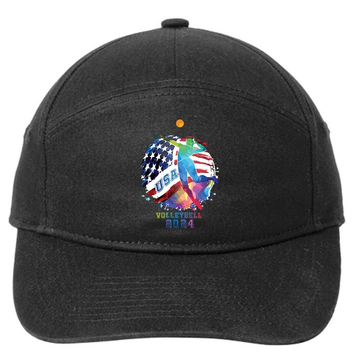 Volleyball Usa Support The United States American 2024 7-Panel Snapback Hat