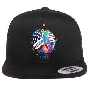 Volleyball Usa Support The United States American 2024 Flat Bill Trucker Hat