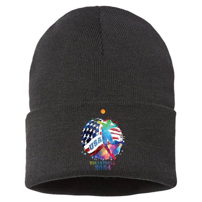 Volleyball Usa Support The United States American 2024 Sustainable Knit Beanie