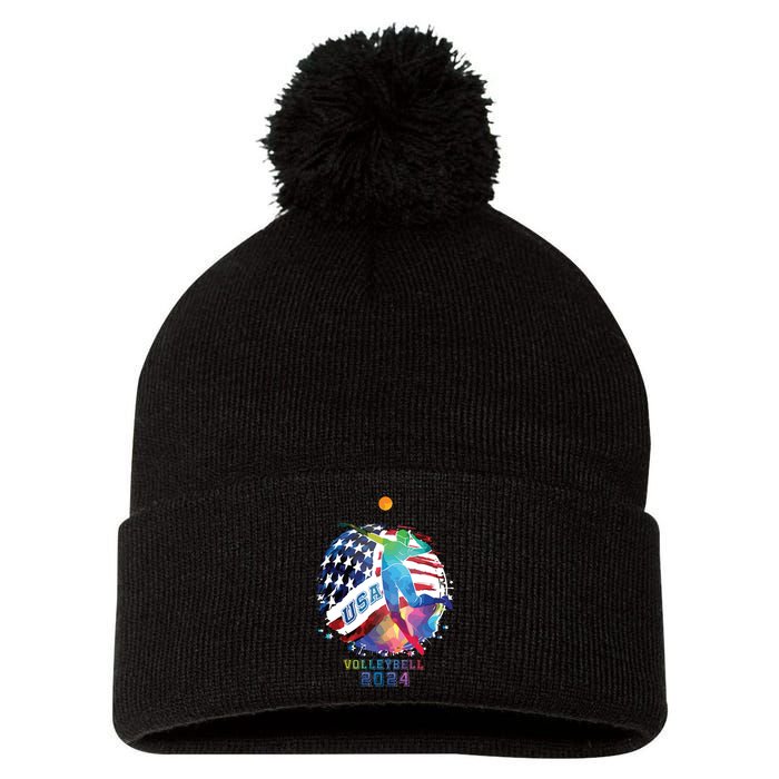 Volleyball Usa Support The United States American 2024 Pom Pom 12in Knit Beanie