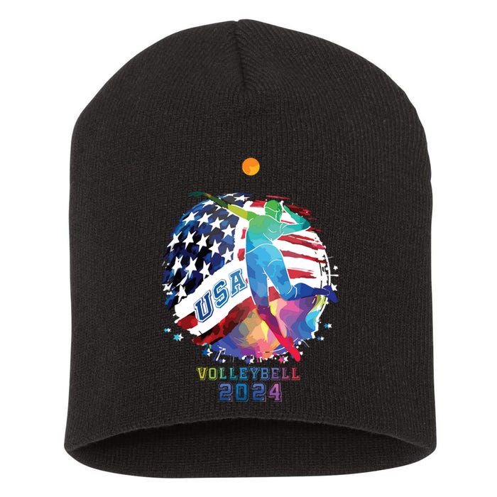 Volleyball Usa Support The United States American 2024 Short Acrylic Beanie