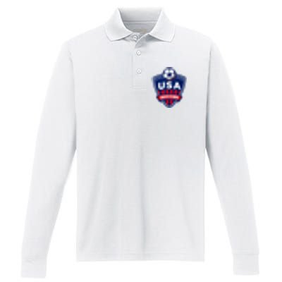 Vintage USA Soccer American Flag Football Jersey Performance Long Sleeve Polo