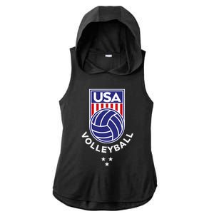 Volleyball USA Support The TeamUSA Flag Beach Ladies PosiCharge Tri-Blend Wicking Draft Hoodie Tank