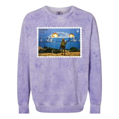 Vintage Ukraine Stamp Crimea Bridge Peninsula Ukraine Colorblast Crewneck Sweatshirt