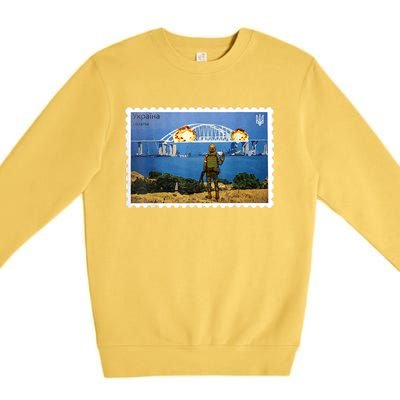 Vintage Ukraine Stamp Crimea Bridge Peninsula Ukraine Premium Crewneck Sweatshirt