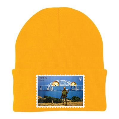 Vintage Ukraine Stamp Crimea Bridge Peninsula Ukraine Knit Cap Winter Beanie