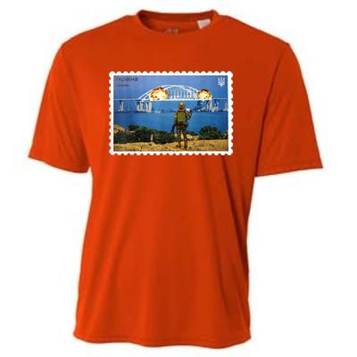 Vintage Ukraine Stamp Crimea Bridge Peninsula Ukraine Cooling Performance Crew T-Shirt