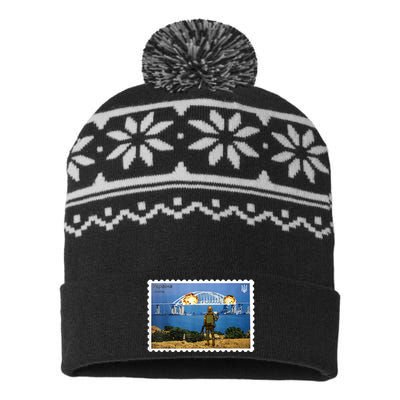 Vintage Ukraine Stamp Crimea Bridge Peninsula Ukraine USA-Made Snowflake Beanie