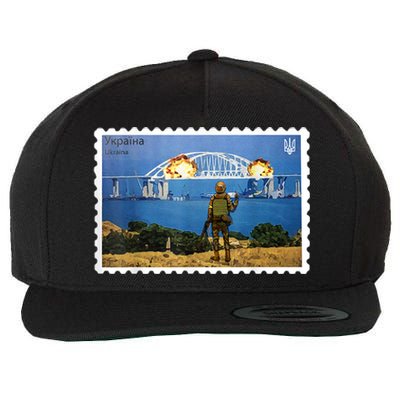 Vintage Ukraine Stamp Crimea Bridge Peninsula Ukraine Wool Snapback Cap