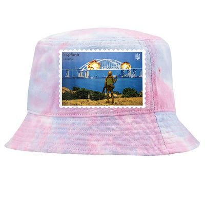 Vintage Ukraine Stamp Crimea Bridge Peninsula Ukraine Tie-Dyed Bucket Hat