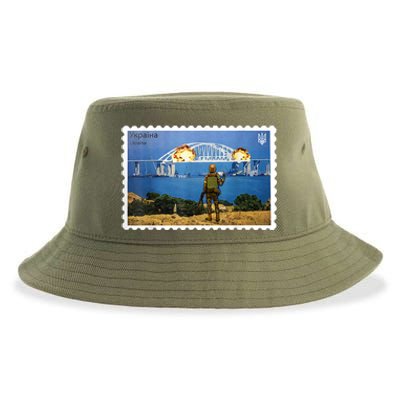 Vintage Ukraine Stamp Crimea Bridge Peninsula Ukraine Sustainable Bucket Hat